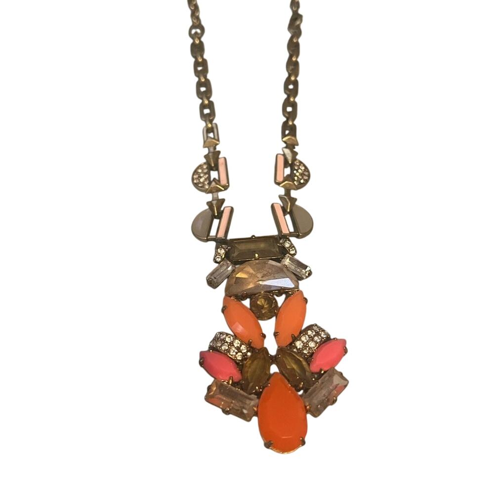 Vtg STELLA & DOT 26” lariat red orange statement NECKLACE GOLD TONE Workwear